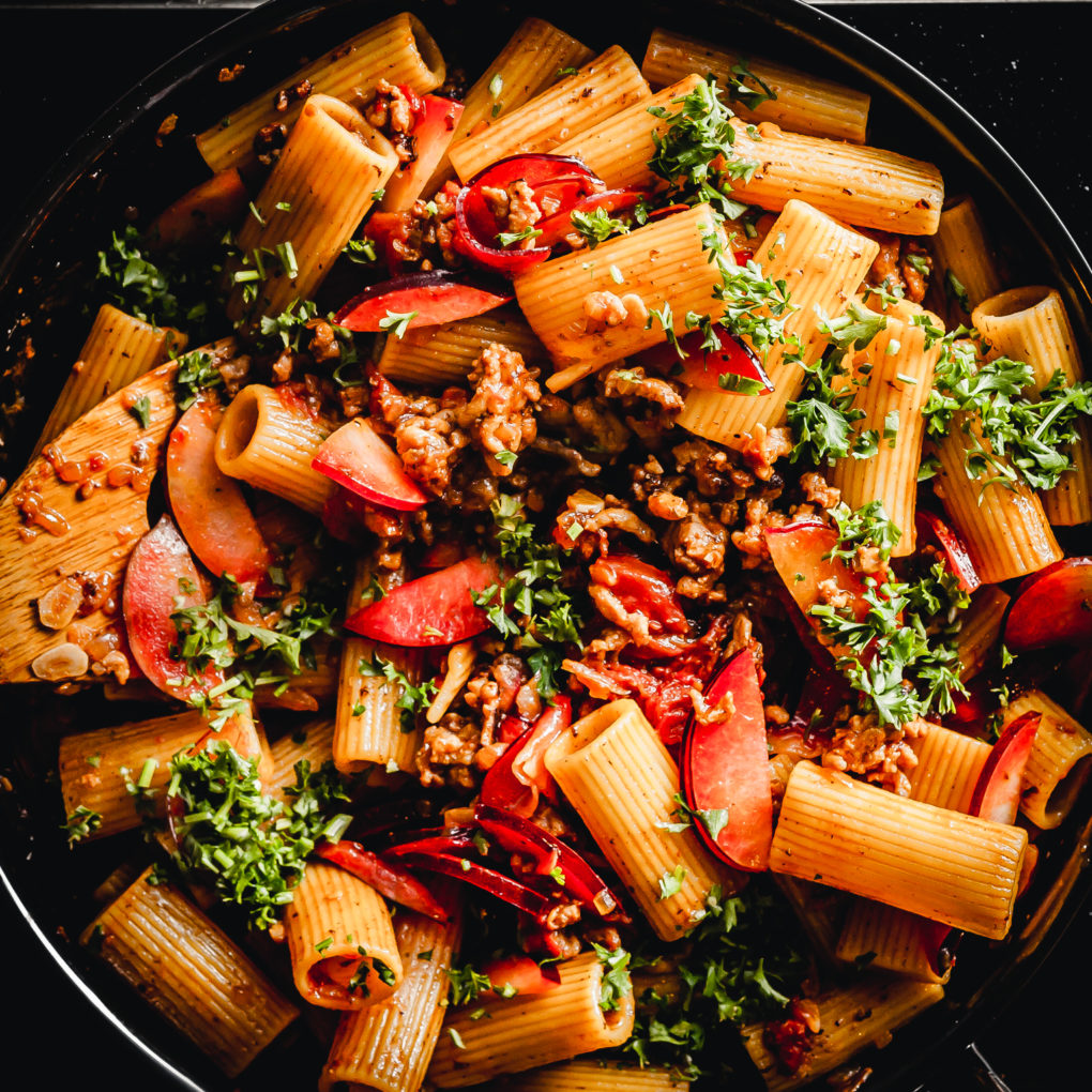 Rigatoni with Pork Sausage and Plums thatOtherCookingBlog